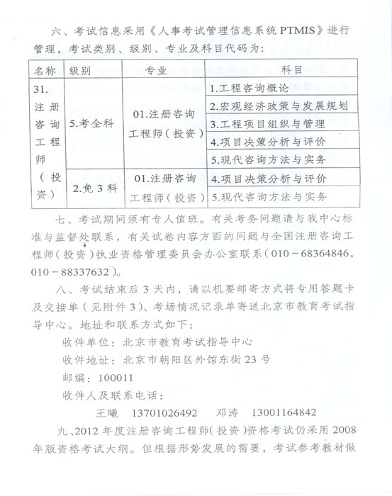 關(guān)于做好2012年度注冊咨詢(xún)工程師（投資）執業(yè)資格考試考務(wù)工作的通知