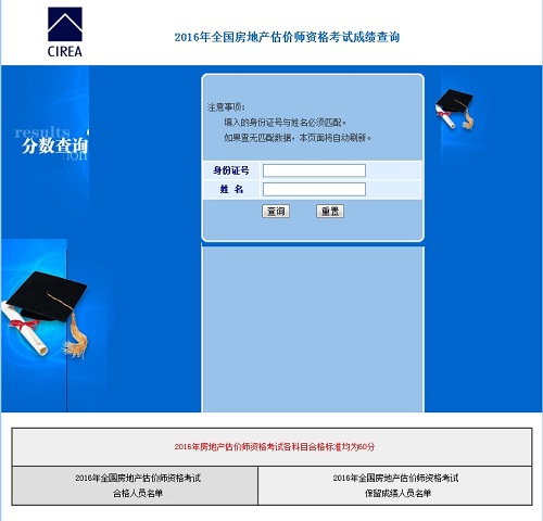 2016年房地估價(jià)師考試成績(jì)查詢(xún)入口