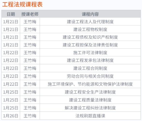 一級建造師工程法規課程表