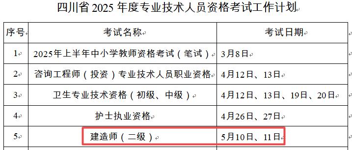 2025年四川二級建造師考試時(shí)間5月10日、11日